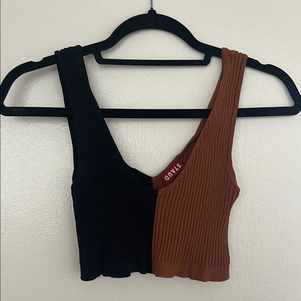STAUD Black and Brown Ribbed Tank Top